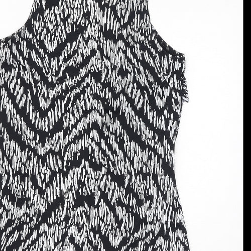 Warehouse Womens Black Geometric Polyester Basic Tank Size M V-Neck