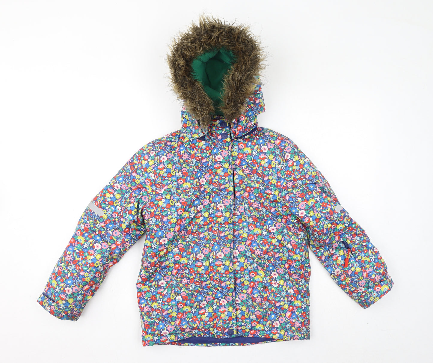 Boden Girls Multicoloured Floral Jacket Size 8-9 Years Zip - Faux Fur Hood, Ski Jacket