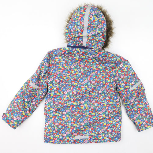 Boden Girls Multicoloured Floral Jacket Size 8-9 Years Zip - Faux Fur Hood, Ski Jacket