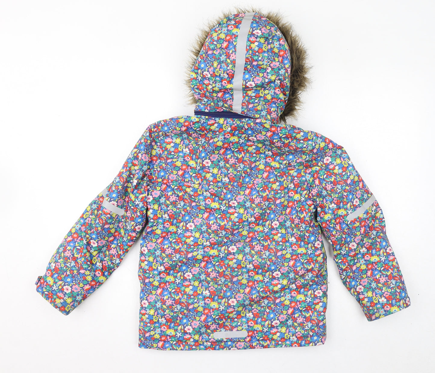 Boden Girls Multicoloured Floral Jacket Size 8-9 Years Zip - Faux Fur Hood, Ski Jacket