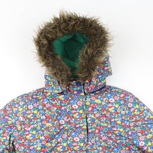 Boden Girls Multicoloured Floral Jacket Size 8-9 Years Zip - Faux Fur Hood, Ski Jacket
