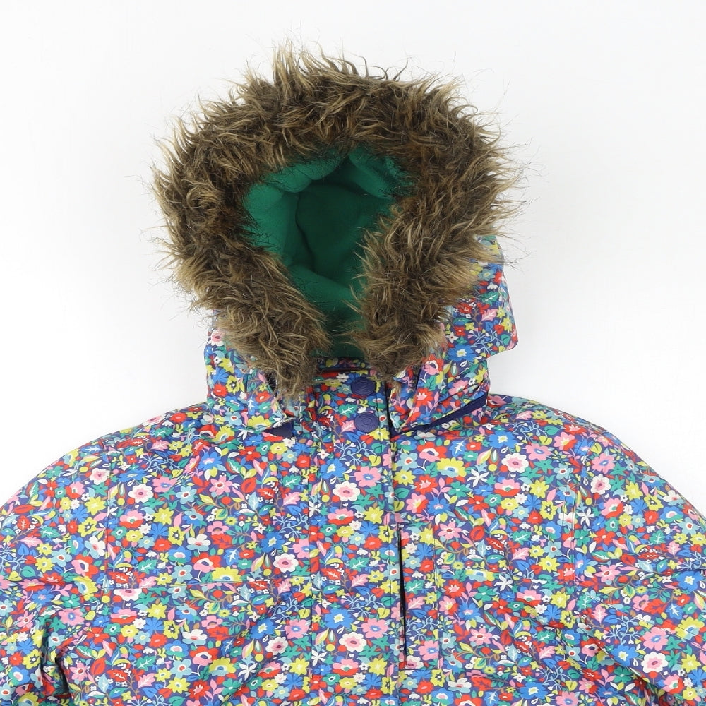 Boden Girls Multicoloured Floral Jacket Size 8-9 Years Zip - Faux Fur Hood, Ski Jacket