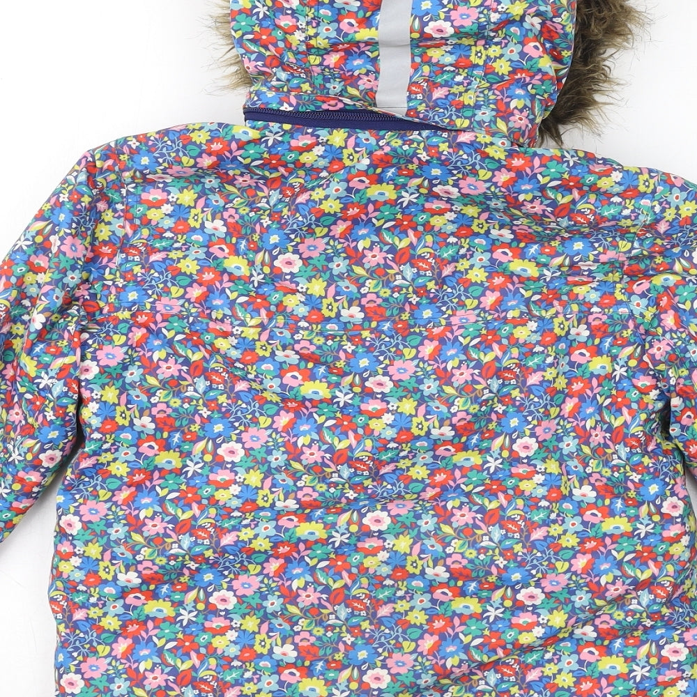 Boden Girls Multicoloured Floral Jacket Size 8-9 Years Zip - Faux Fur Hood, Ski Jacket