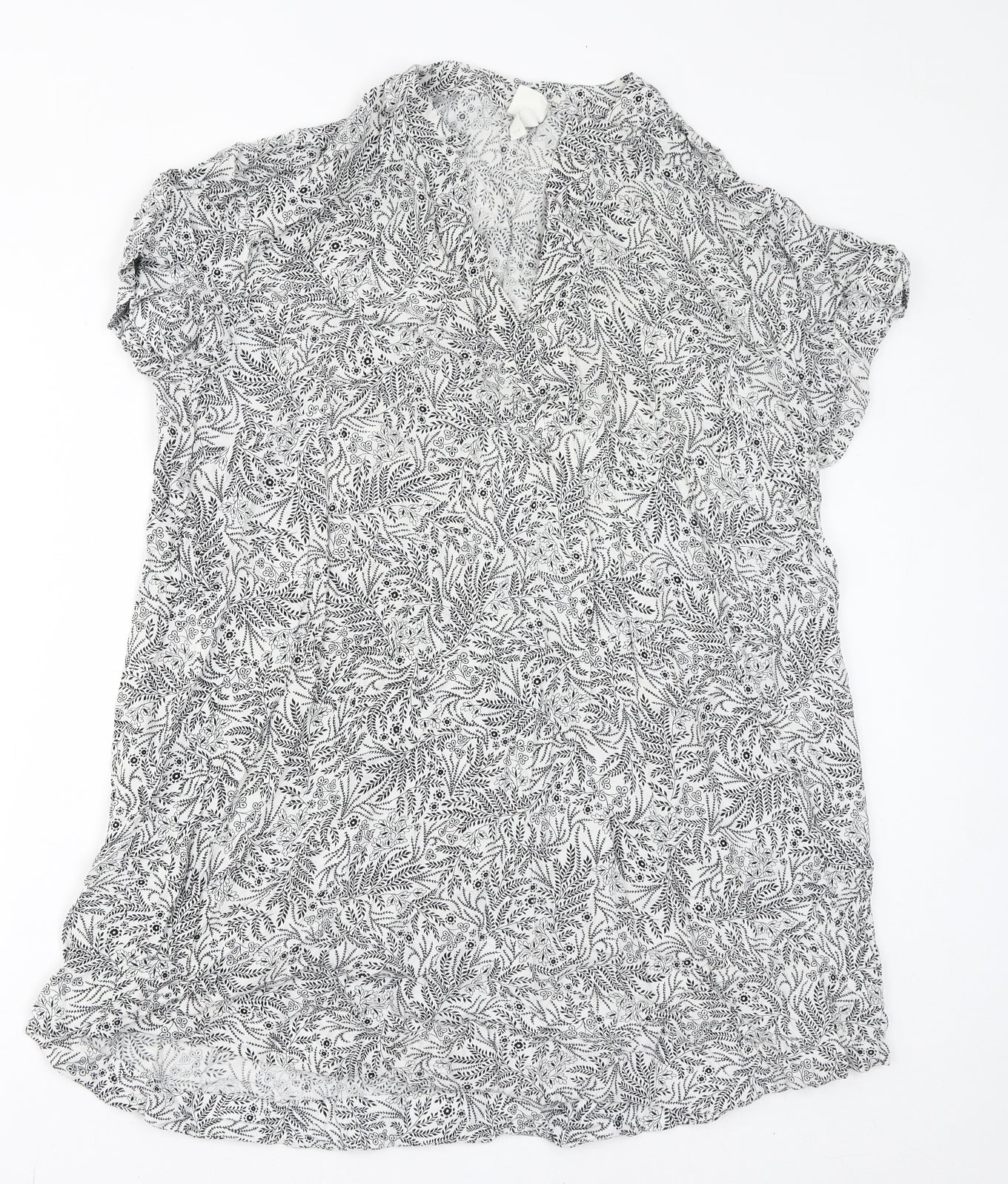 H&M Womens White Floral Viscose Basic T-Shirt Size 16 V-Neck