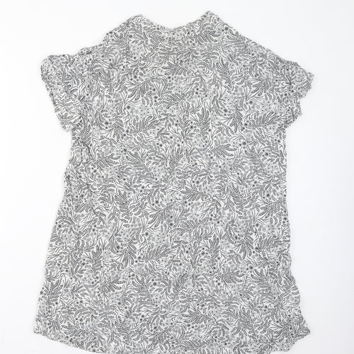 H&M Womens White Floral Viscose Basic T-Shirt Size 16 V-Neck
