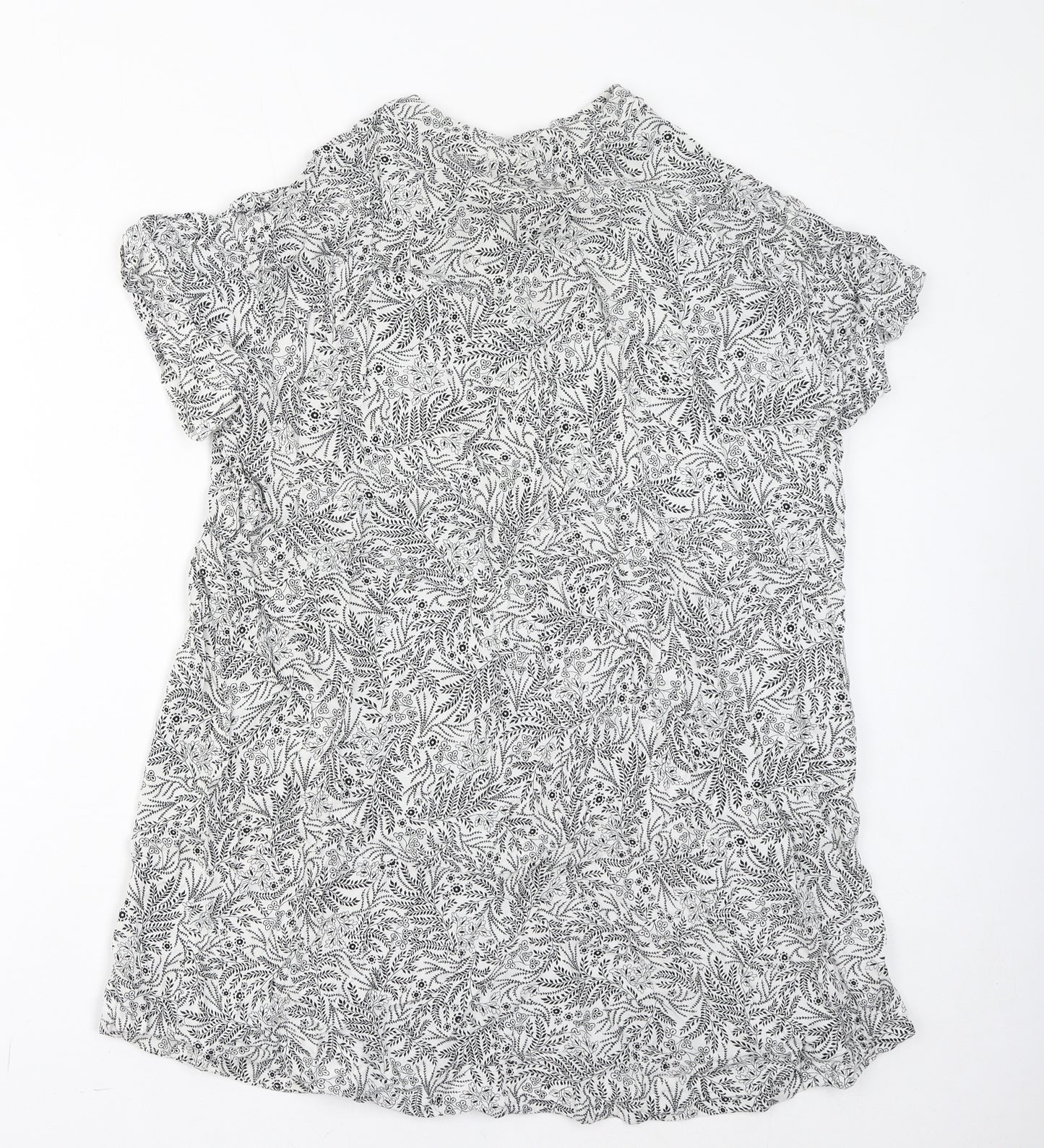 H&M Womens White Floral Viscose Basic T-Shirt Size 16 V-Neck