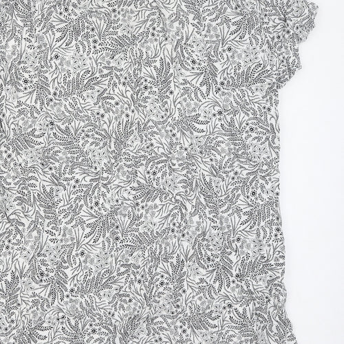 H&M Womens White Floral Viscose Basic T-Shirt Size 16 V-Neck