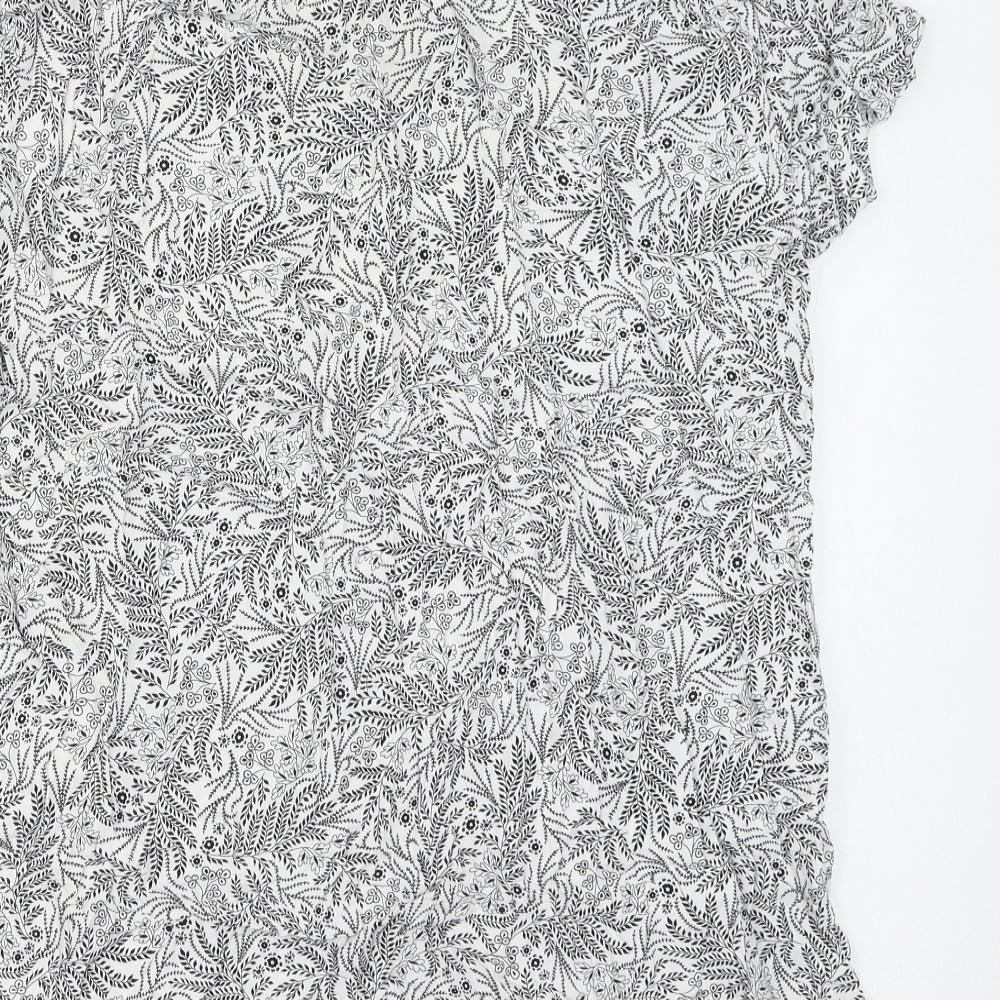 H&M Womens White Floral Viscose Basic T-Shirt Size 16 V-Neck