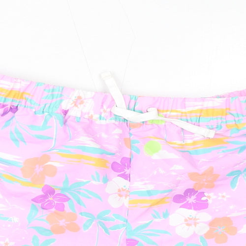 Marks and Spencer Girls Pink Floral Polyester Hot Pants Shorts Size 13-14 Years L3 in Regular Drawstring - Swim Shorts, Inside Leg-2