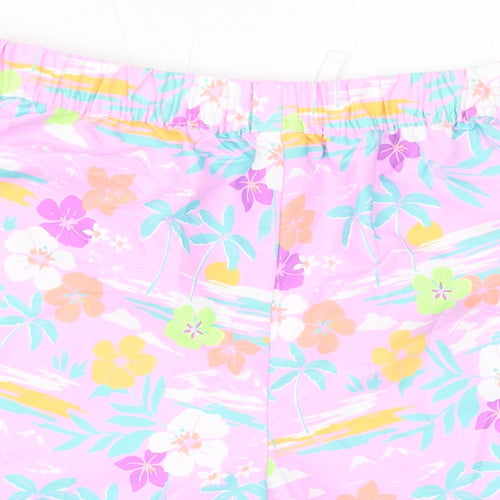 Marks and Spencer Girls Pink Floral Polyester Hot Pants Shorts Size 13-14 Years L3 in Regular Drawstring - Swim Shorts, Inside Leg-2