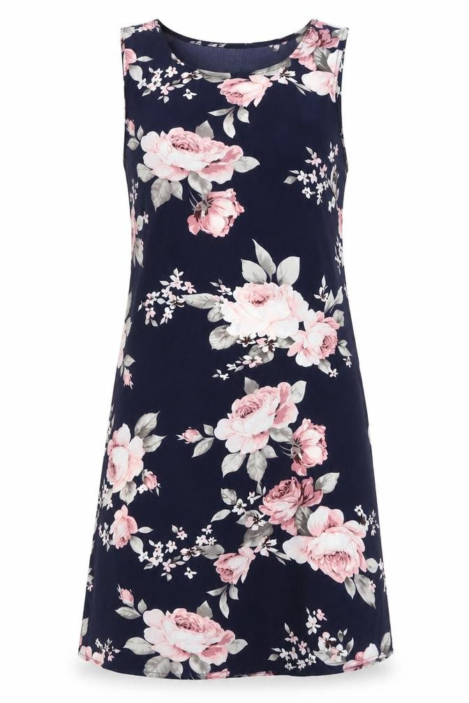 Izabel London Womens Blue Floral Polyester A-Line Size 12 Round Neck Zip
