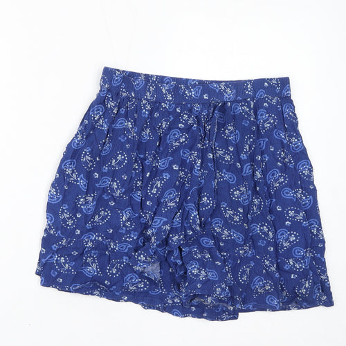 Marks and Spencer Girls Blue Floral Viscose A-Line Skort Size 12-13 Years Regular Pull On