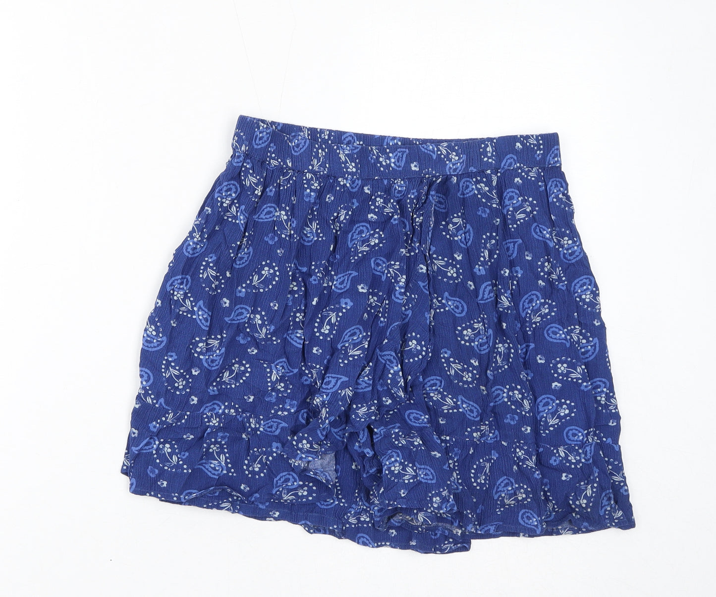 Marks and Spencer Girls Blue Floral Viscose A-Line Skort Size 12-13 Years Regular Pull On