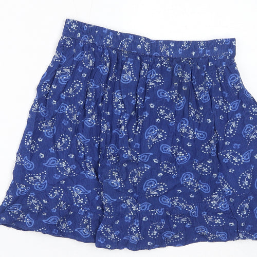 Marks and Spencer Girls Blue Floral Viscose A-Line Skort Size 12-13 Years Regular Pull On