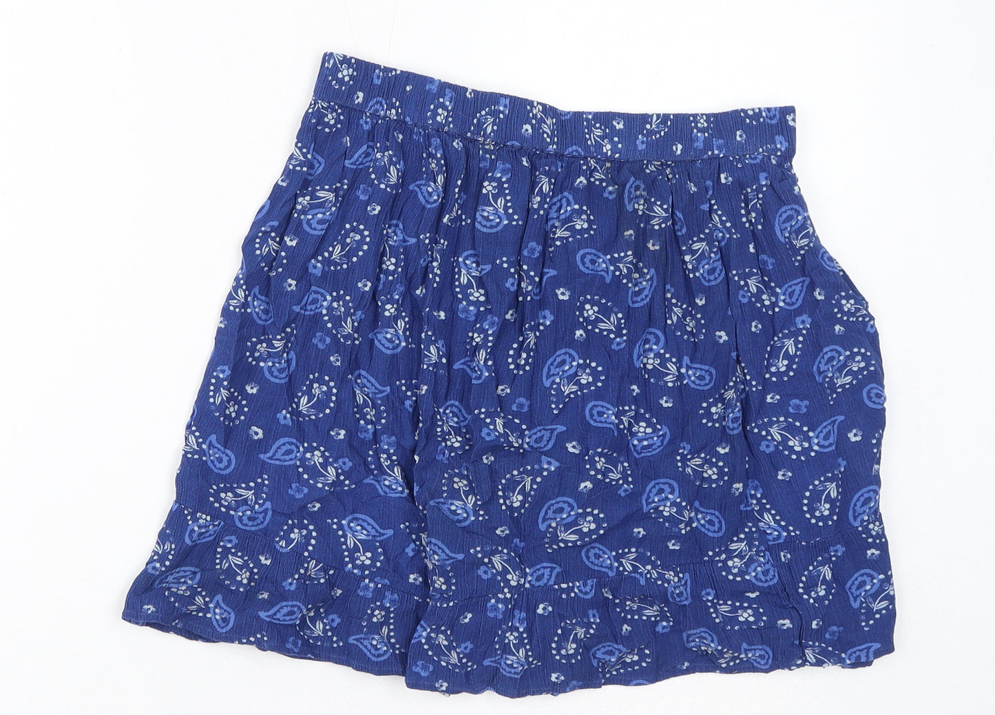 Marks and Spencer Girls Blue Floral Viscose A-Line Skort Size 12-13 Years Regular Pull On