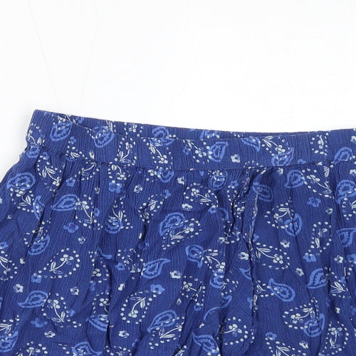 Marks and Spencer Girls Blue Floral Viscose A-Line Skort Size 12-13 Years Regular Pull On