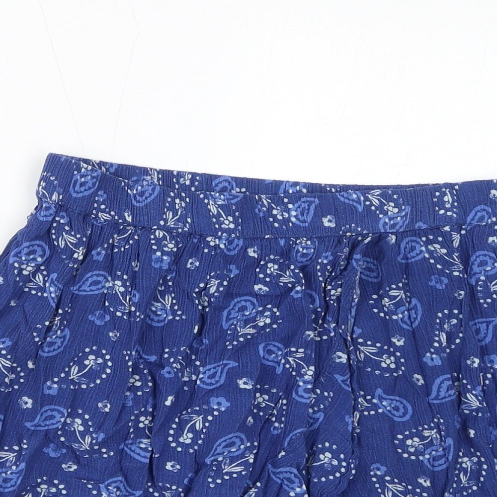 Marks and Spencer Girls Blue Floral Viscose A-Line Skort Size 12-13 Years Regular Pull On