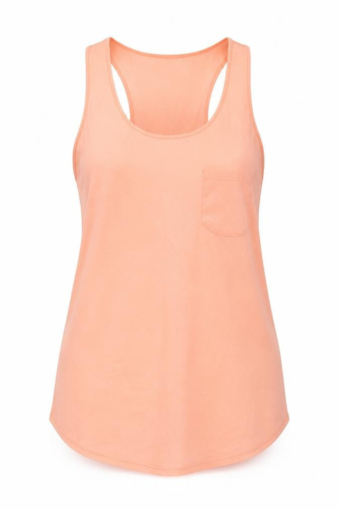 Front view of River Island women’s orange polyester basic tank, size UK 10, round neck