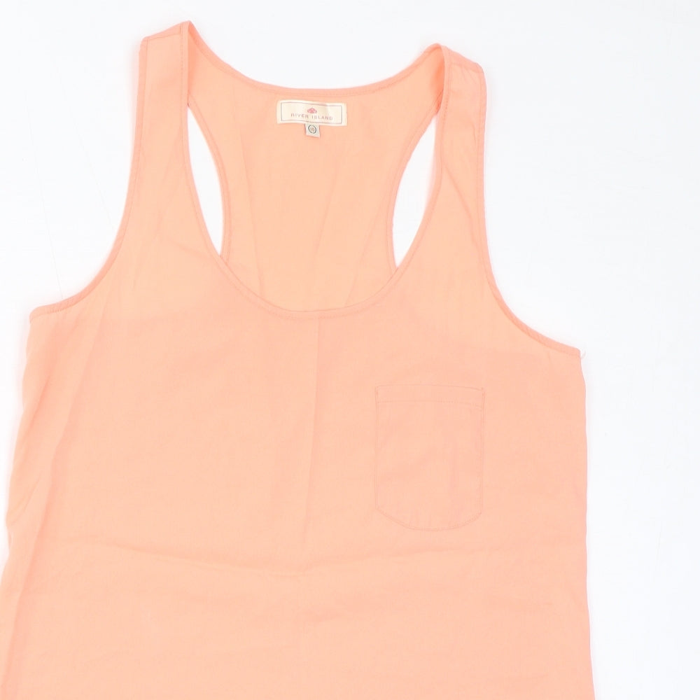 River Island Womens Orange Polyester Basic Tank Size 10 Round Neck
