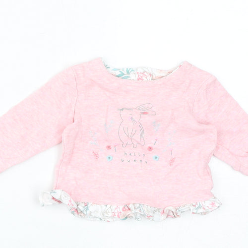Mini Club Girls Pink Cotton Basic T-Shirt Size 3-6 Months Round Neck Pullover - Hello Bunny