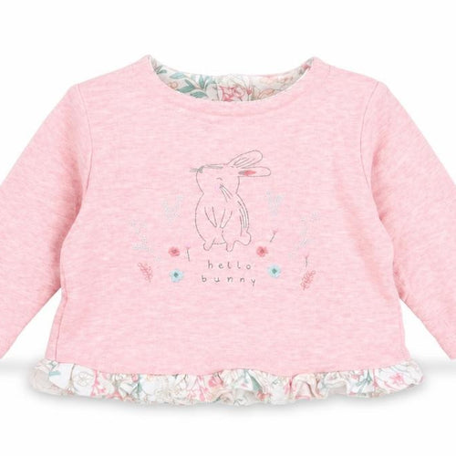 Mini Club Girls Pink Cotton Basic T-Shirt Size 3-6 Months Round Neck Pullover - Hello Bunny