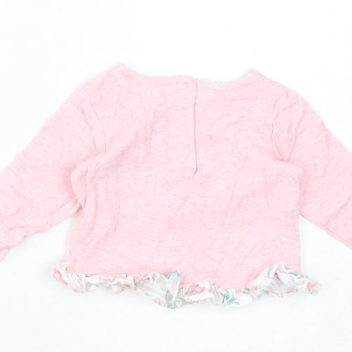 Mini Club Girls Pink Cotton Basic T-Shirt Size 3-6 Months Round Neck Pullover - Hello Bunny
