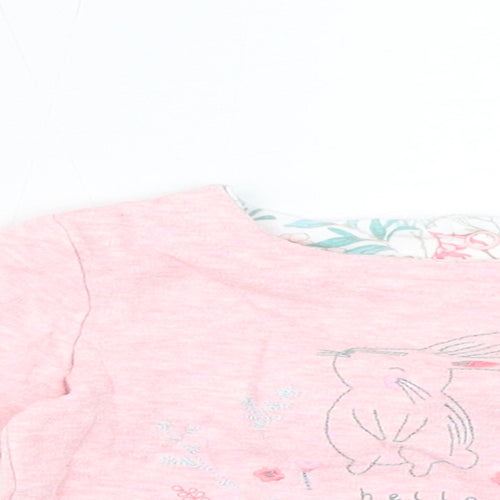 Mini Club Girls Pink Cotton Basic T-Shirt Size 3-6 Months Round Neck Pullover - Hello Bunny