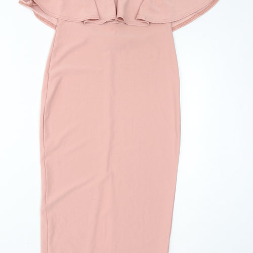 Boohoo Womens Pink Polyester Bodycon Size 10 Off the Shoulder Zip