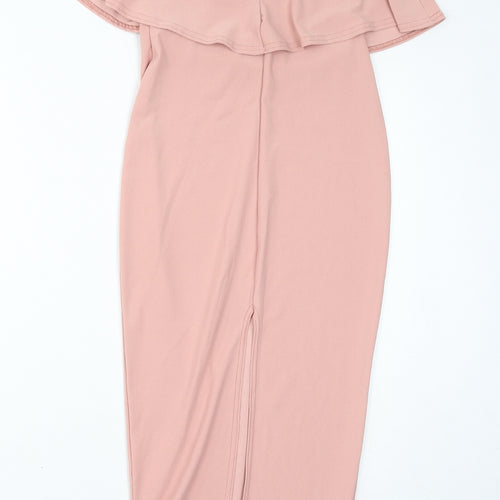 Boohoo Womens Pink Polyester Bodycon Size 10 Off the Shoulder Zip
