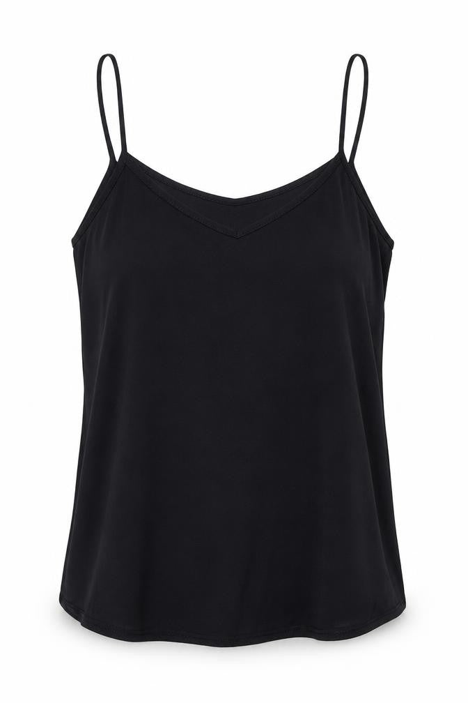 Front view of New Look women’s black polyester basic tank, size UK 10, v-neck