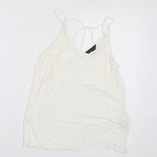 New Look Womens White Viscose Basic Tank Size 8 V-Neck
