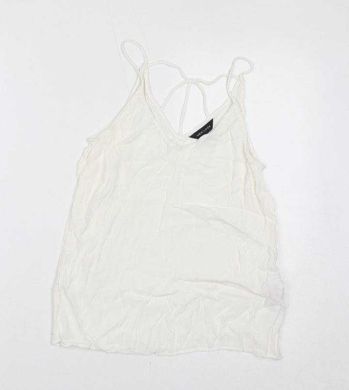 New Look Womens White Viscose Basic Tank Size 8 V-Neck