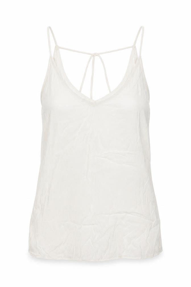 Front view of New Look women’s white viscose basic tank, size UK 8, v-neck