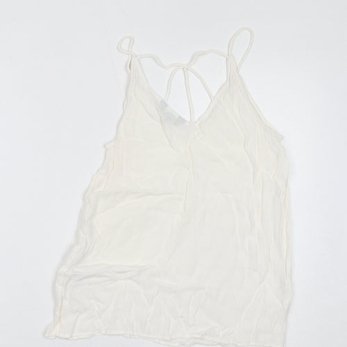 New Look Womens White Viscose Basic Tank Size 8 V-Neck