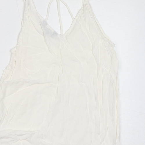 New Look Womens White Viscose Basic Tank Size 8 V-Neck