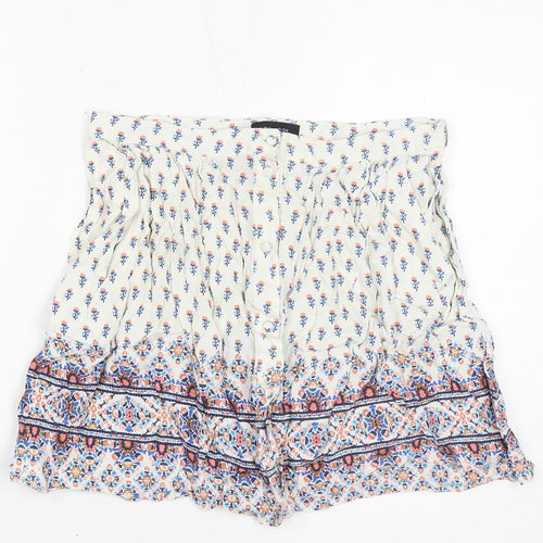 New Look Womens White Floral Viscose Mini Skirt Size 8 Button