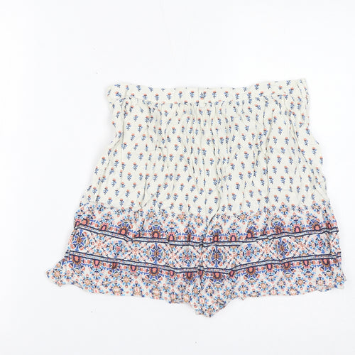 New Look Womens White Floral Viscose Mini Skirt Size 8 Button