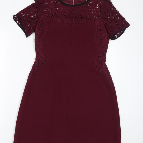 Oasis Womens Red Polyester A-Line Size 12 Round Neck Zip