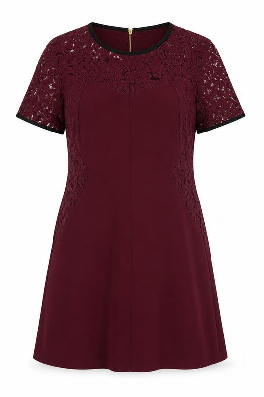 Front view of Oasis women’s red polyester a-line, size UK 12, round neck zip