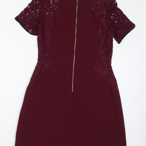 Oasis Womens Red Polyester A-Line Size 12 Round Neck Zip