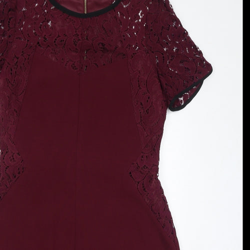 Oasis Womens Red Polyester A-Line Size 12 Round Neck Zip