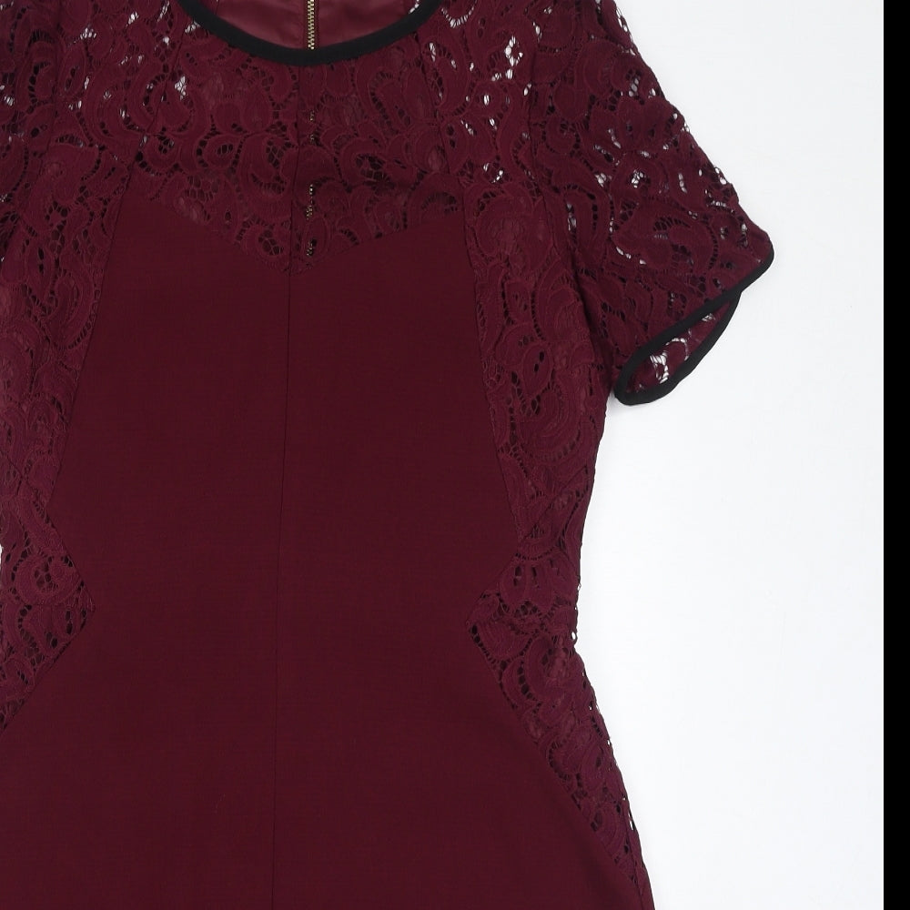 Oasis Womens Red Polyester A-Line Size 12 Round Neck Zip