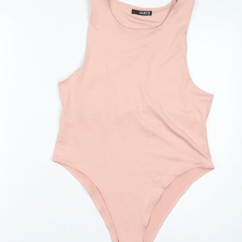 Quiz Womens Pink Polyester Bodysuit One-Piece Size 14 Button