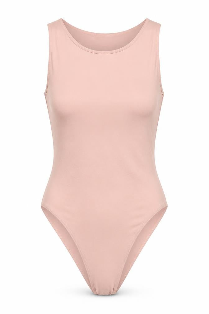 Front view of Quiz women’s pink polyester bodysuit one-piece, size UK 14, button