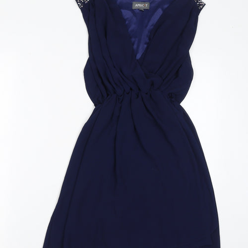 Apricot Womens Blue Polyester A-Line Size 10 V-Neck Pullover - Gem Embellishments