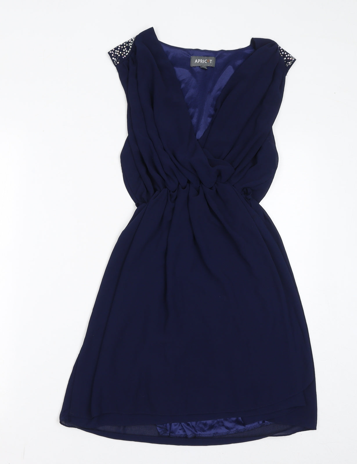 Apricot Womens Blue Polyester A-Line Size 10 V-Neck Pullover - Gem Embellishments