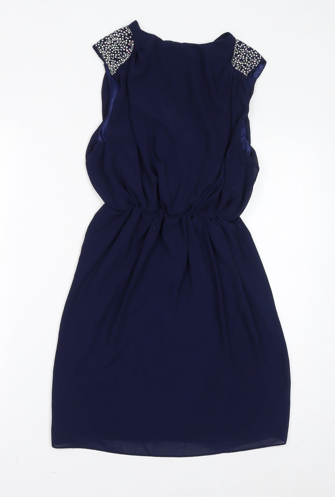 Apricot Womens Blue Polyester A-Line Size 10 V-Neck Pullover - Gem Embellishments