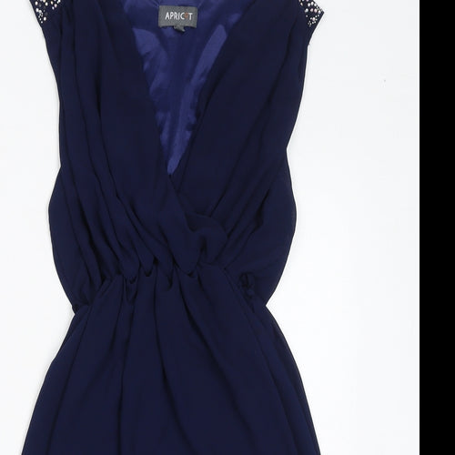 Apricot Womens Blue Polyester A-Line Size 10 V-Neck Pullover - Gem Embellishments