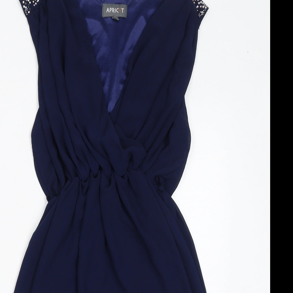 Apricot Womens Blue Polyester A-Line Size 10 V-Neck Pullover - Gem Embellishments