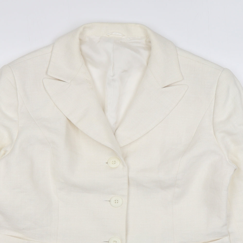 Hobbs Womens Ivory Linen Jacket Blazer Size 14